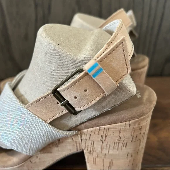 Toms Ibiza Cross Strap Block Heel Sandals Size 6.5 Tan Cork - Picture 6 of 9